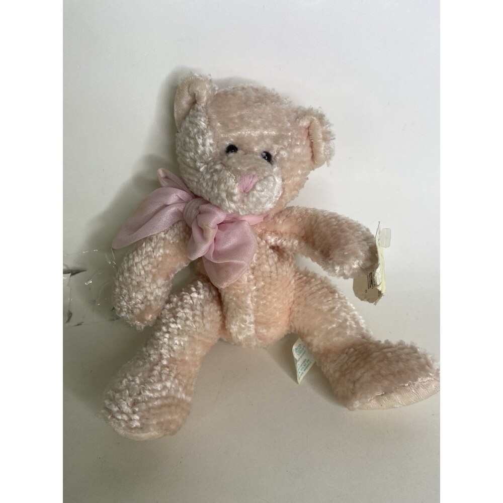 Vintage Russ Baby Tinkle Pink Teddy Bear Plush Stuffed Toy with Bow Chenille